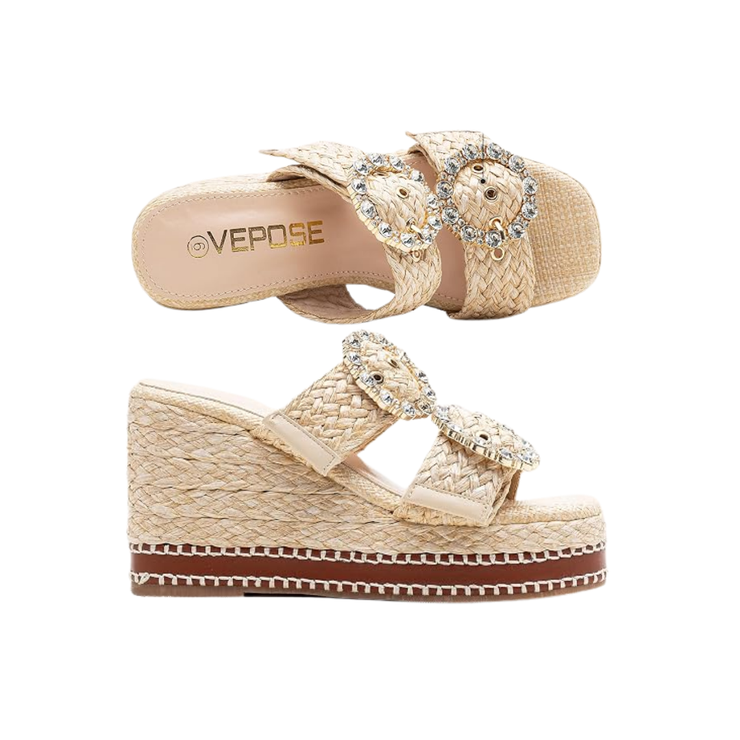 Vepose Rhinestone Wedge Sandals