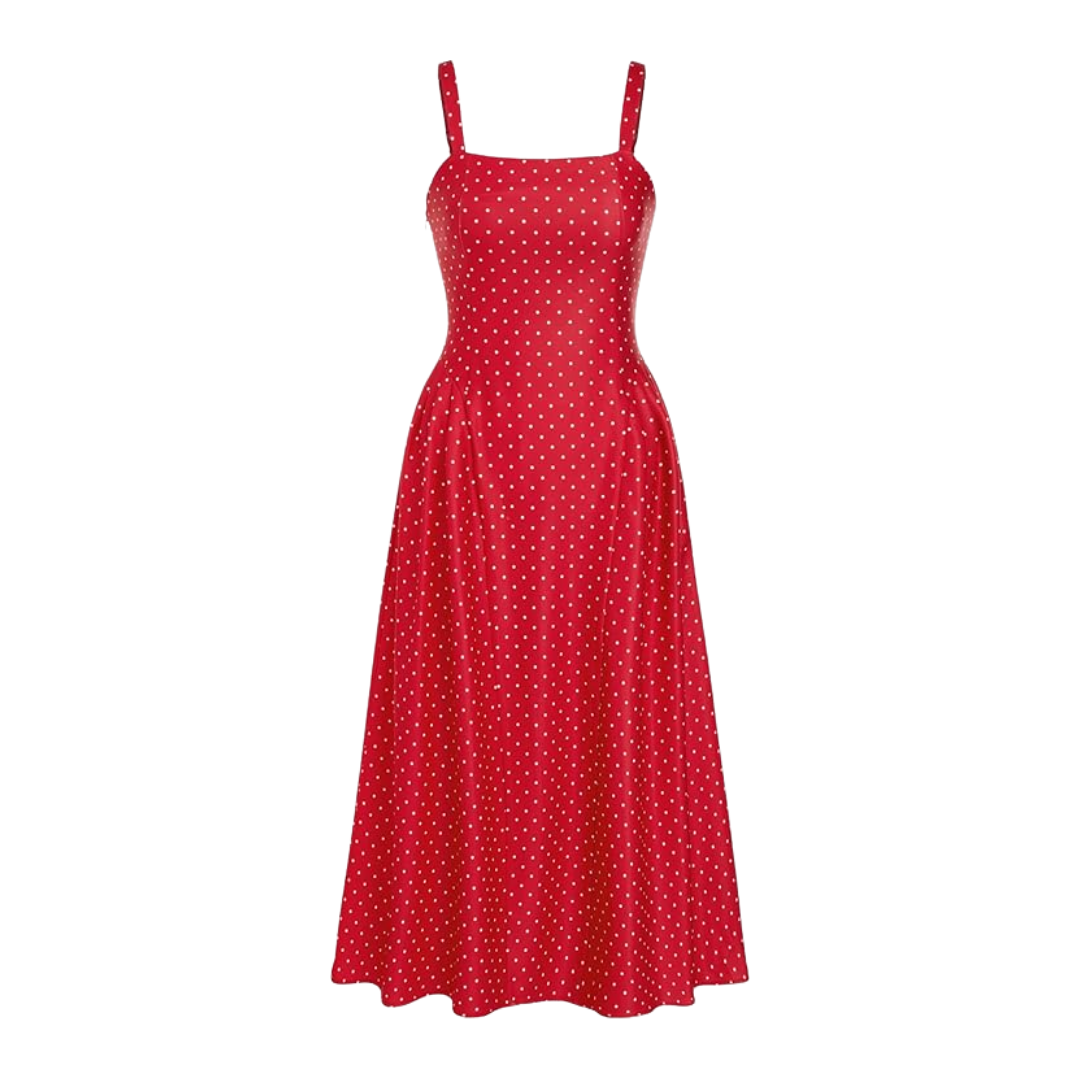 CIDER Red Polka Dot Sleeveless Midi Dress