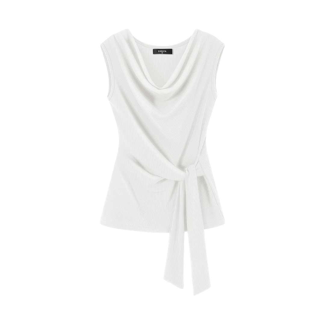 Zesica White Faux Wrap Sleeveless Blouse