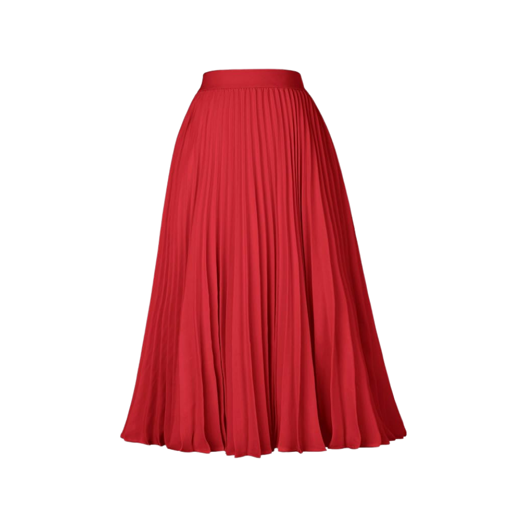 Grace Karin Red Pleated Midi Skirt