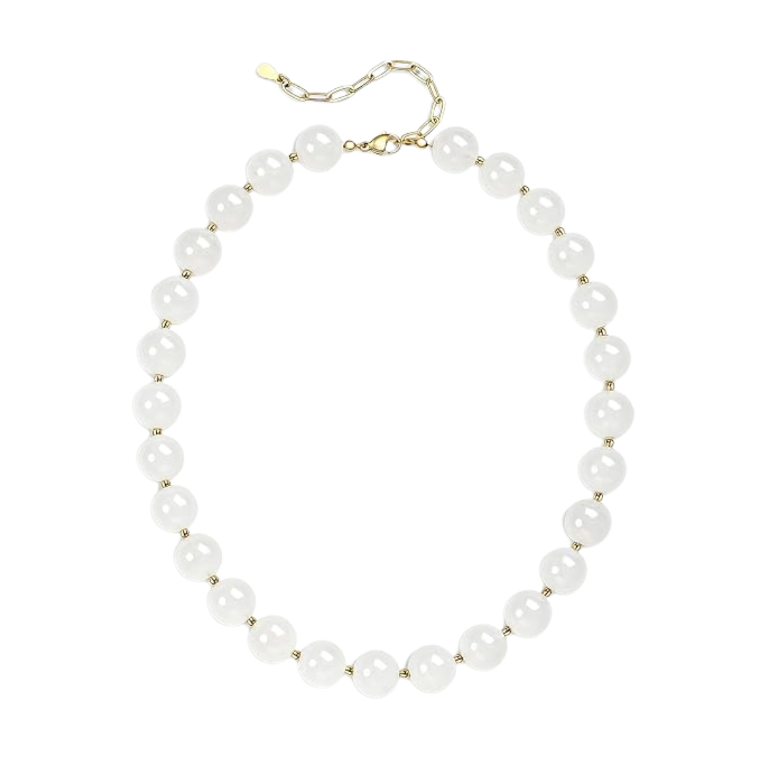 GINAZL White Bead Faux Pearl Necklace
