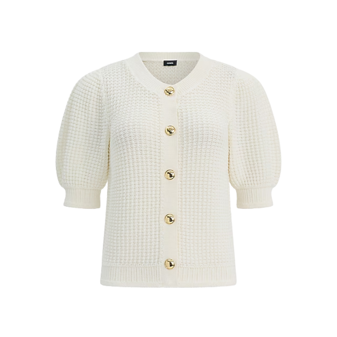 EXPRESS Short Sleeve Gold Button Cardigan