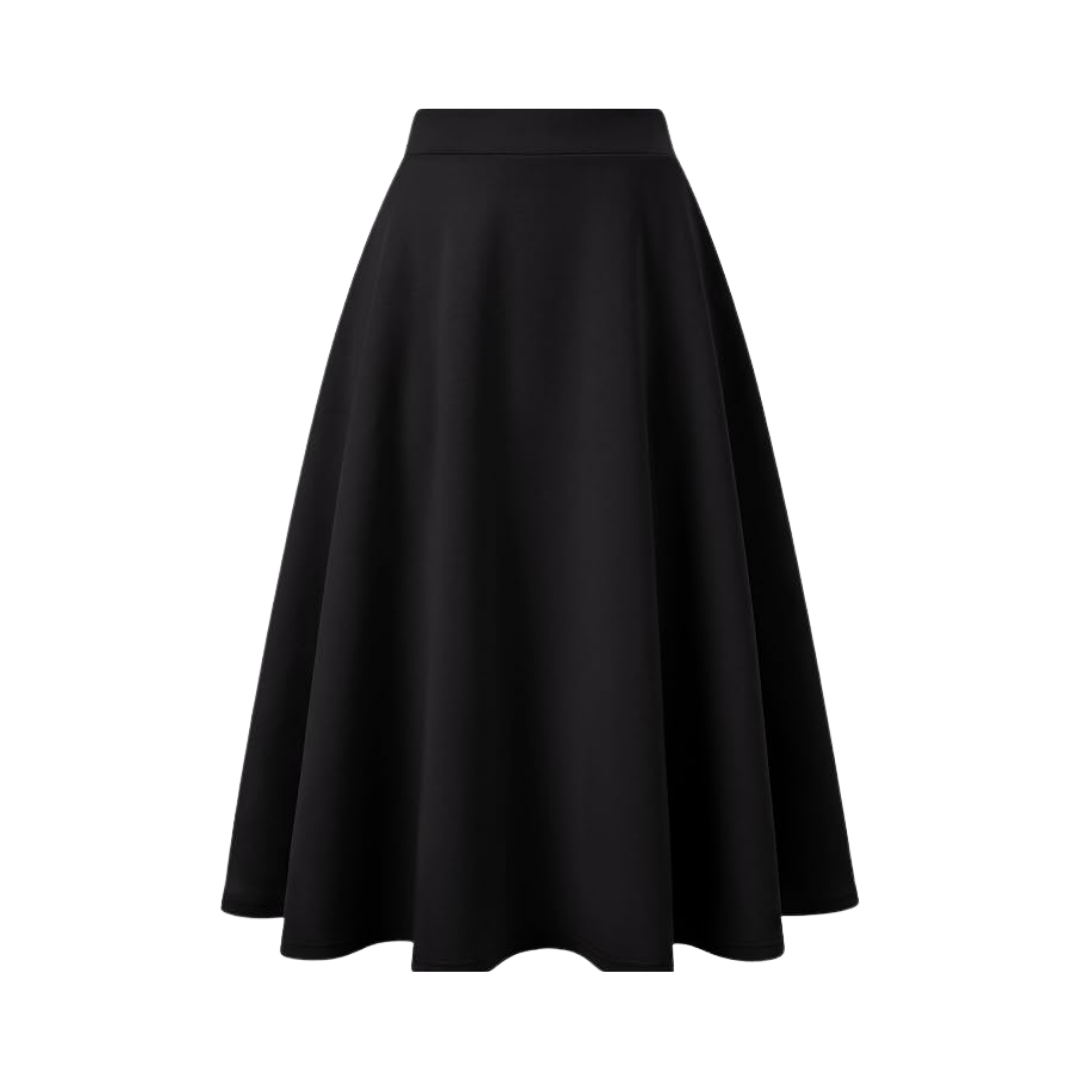 ANRABESS Black A-Line Midi Skirt