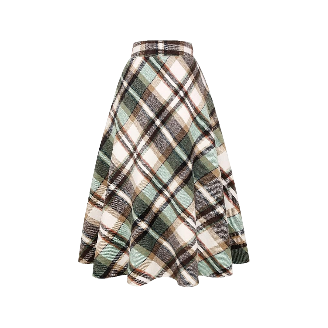 Ylingjun Plaid A-Line Midi Skirt