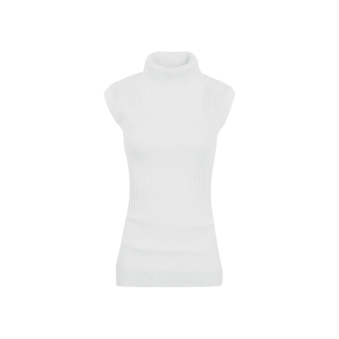 v28 Sleeveless Ribbed Ivory Turtleneck