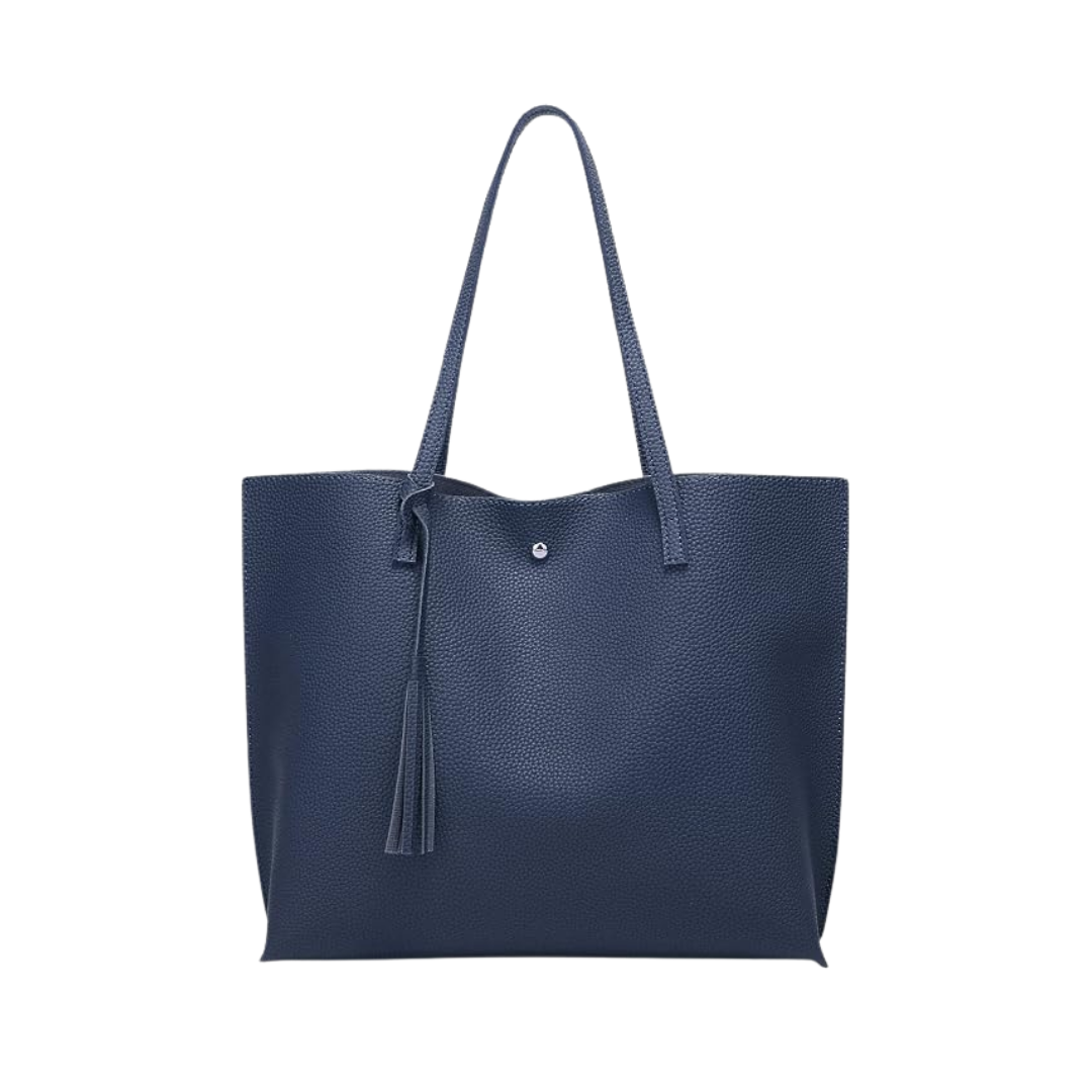 Dreubea Navy Faux Leather Tote Bag