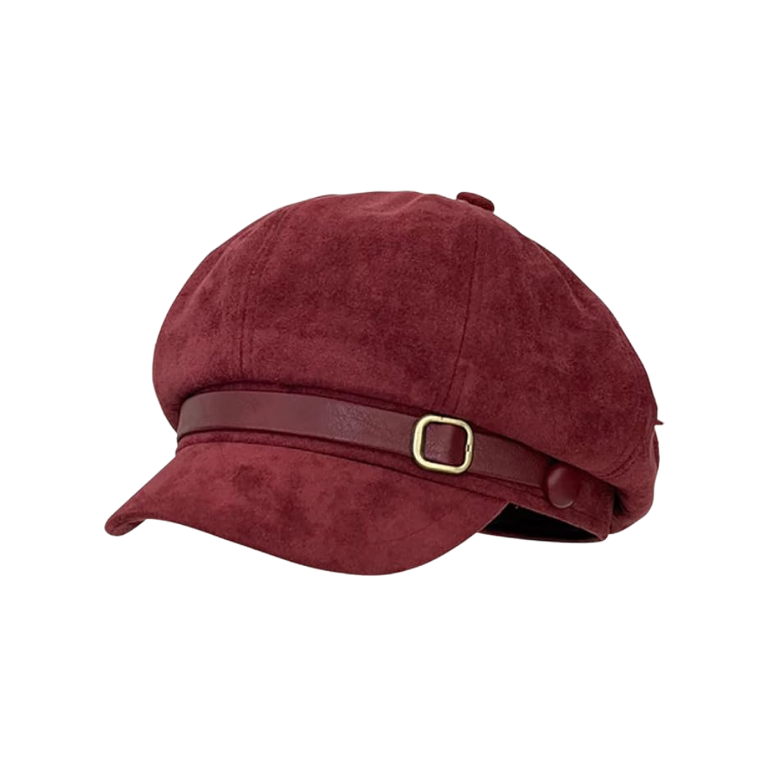 AMOFIA Maroon Faux Suede Newsboy Cap