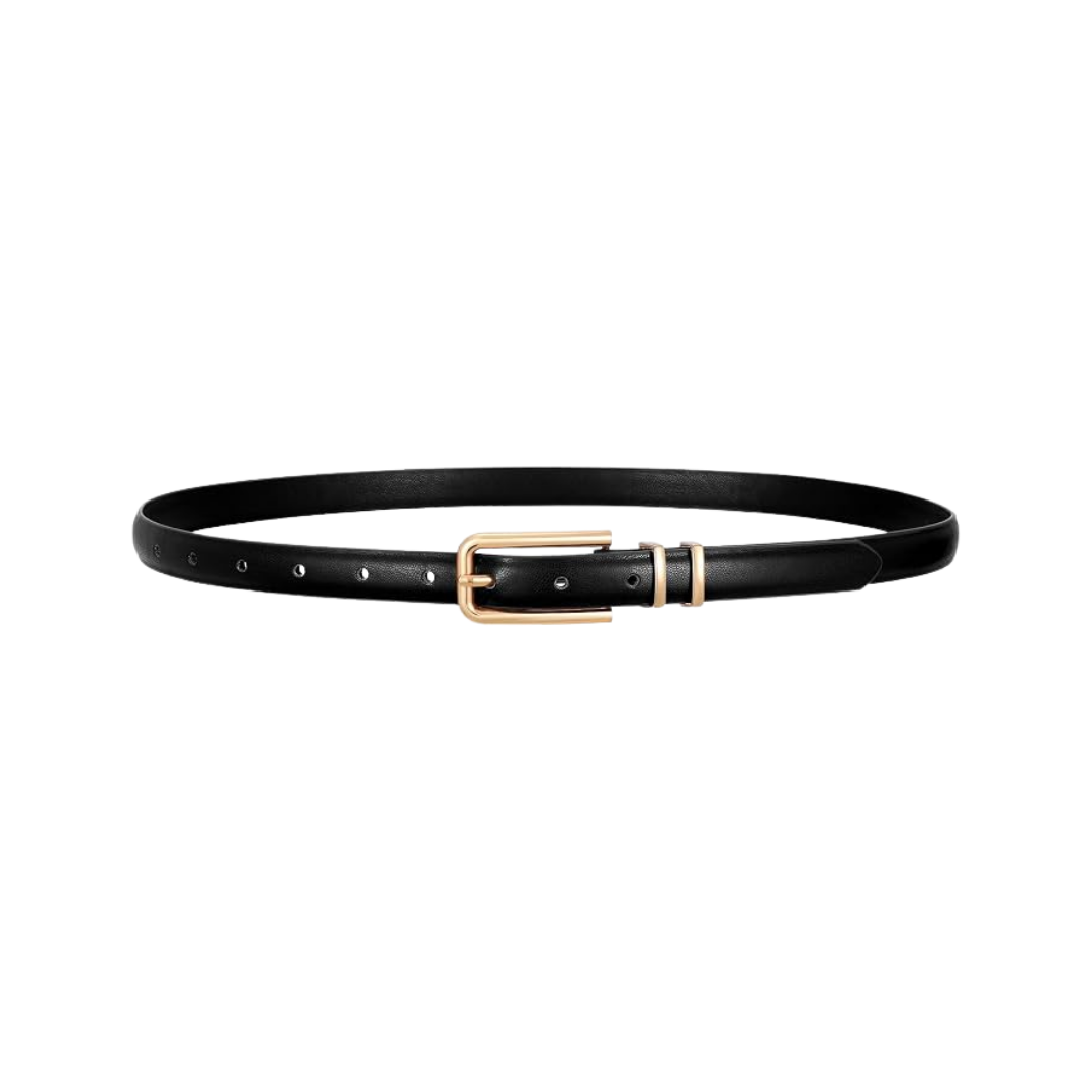 VONMELLI Black Faux Leather Skinny Belt