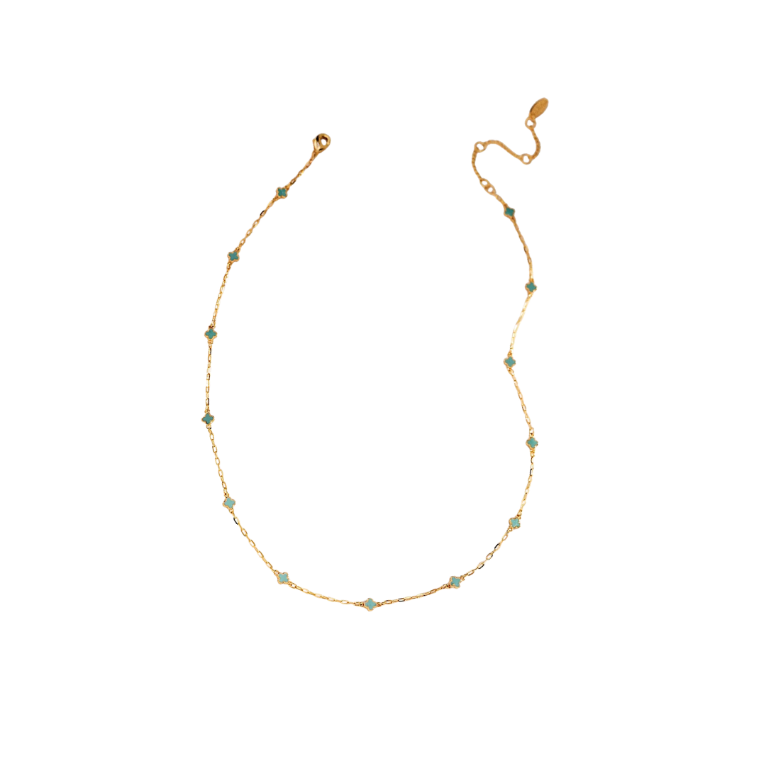 Anthropologie Delicate Green Clover Gold Necklace