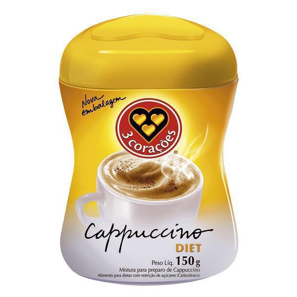 Cappuccino Solúvel 3 Corações Diet Pote 150gr