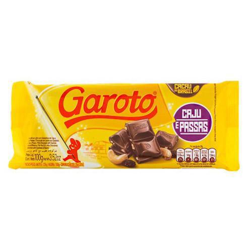 CHOCOLATE BARRA GAROTO CAJU E PASSAS 100G