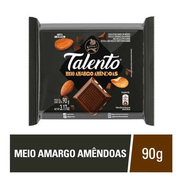 CHOCOLATE GAROTO TALENTO  MEIO AMARGO 90G