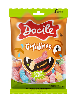 Bala Docile Gelatines Cobrinhas Sour Ácido 80gr