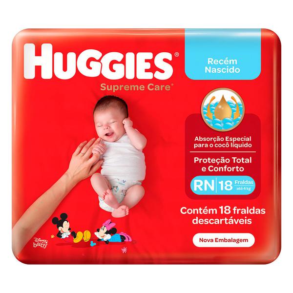 FRALDAS DESC T MONICA HUGGIES RECEM NASCIDO C/18UND