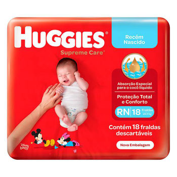 FRALDAS DESC T MONICA HUGGIES RECEM NASCIDO C/18UND