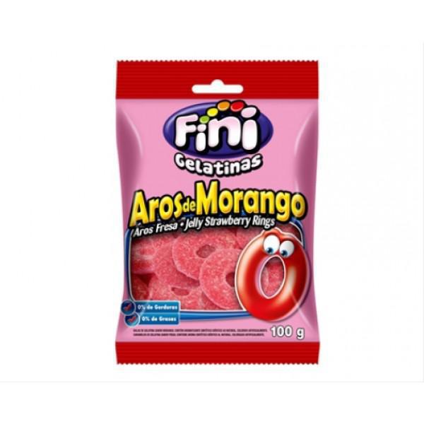 Bala Fini Gelatinas Aros De Morango Ácido 90gr