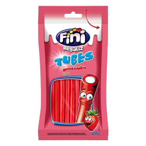 Bala De Gelatina Fini Tubinho Doce Morango Pacote 80gr