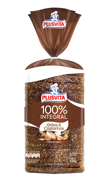 Pão Plusvita 100% Integral Grãos E Castanhas 450gr