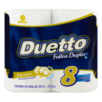 PAPEL HIG DUETTO FOLHA DUPLA NEUTRO COM 8 UND