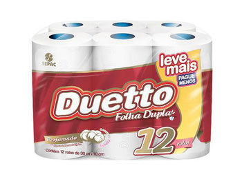 PAPEL HIGIÊNICO DUETTO 12X30M FOLHA DUPLA PERFUMADO