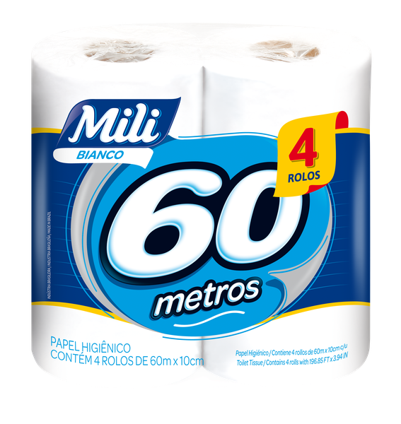 Papel Higiênico Mili Neutro 60m - 04 Rolos