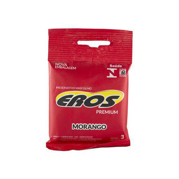 PRESERVATIVO EROS MASC PREMIUM  MORANGO 3UND