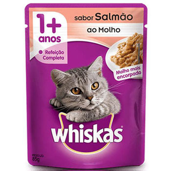 RACAO WHISKAS ADULTOS SACHET SALMAO 85G