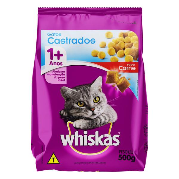 RACAO WHISKAS GATO CASTRADO CARNE 500G