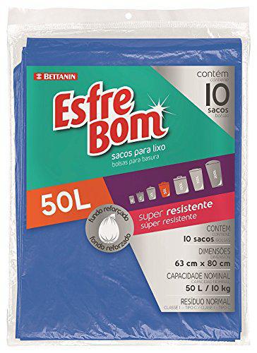 SACO P/LIXO ESFREBOM AZUL 50L C/10UND