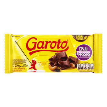 TABLETE CHOC LEITE CAJU PASSAS GAROTO 90G